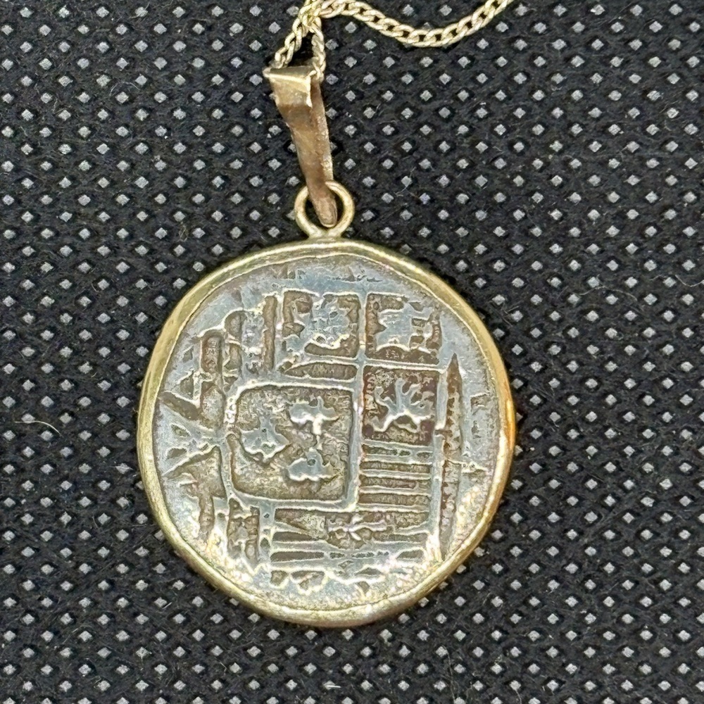 Gold and Silver Spanish Coin Pendant Necklace - Picture 3 of 3